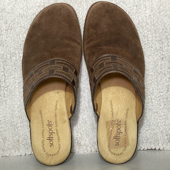 SoftSpots Cath Womens Brown Suede Leather Slip On Mule Heels Shoes SZ US 9 W - Picture 5 of 11